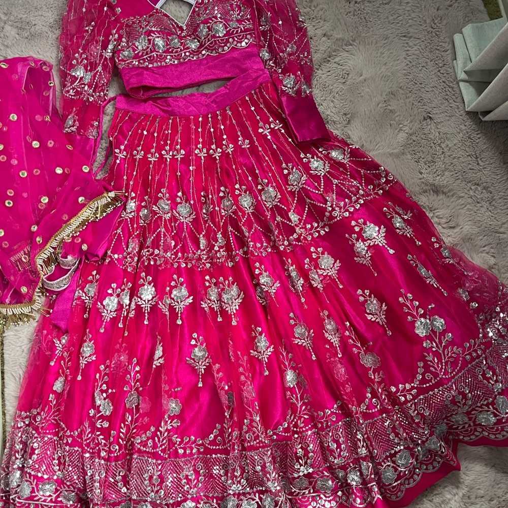 Elegant Pink and Silver Long Sleeve Dress